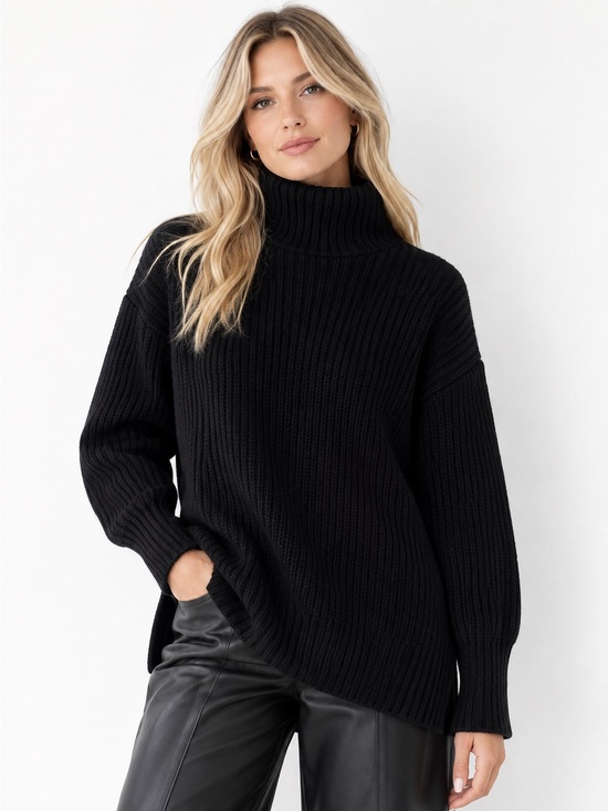 Wilfred Sweaters - Wilfred 100% Merino Wool Black Ribbed Mock Neck Sweater M